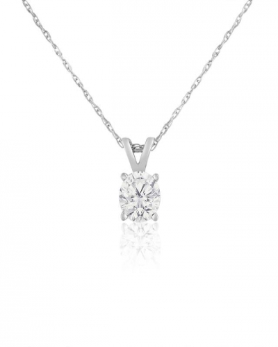 14K WHITE GOLD SOLITAIRE PENDANT NECKLACE